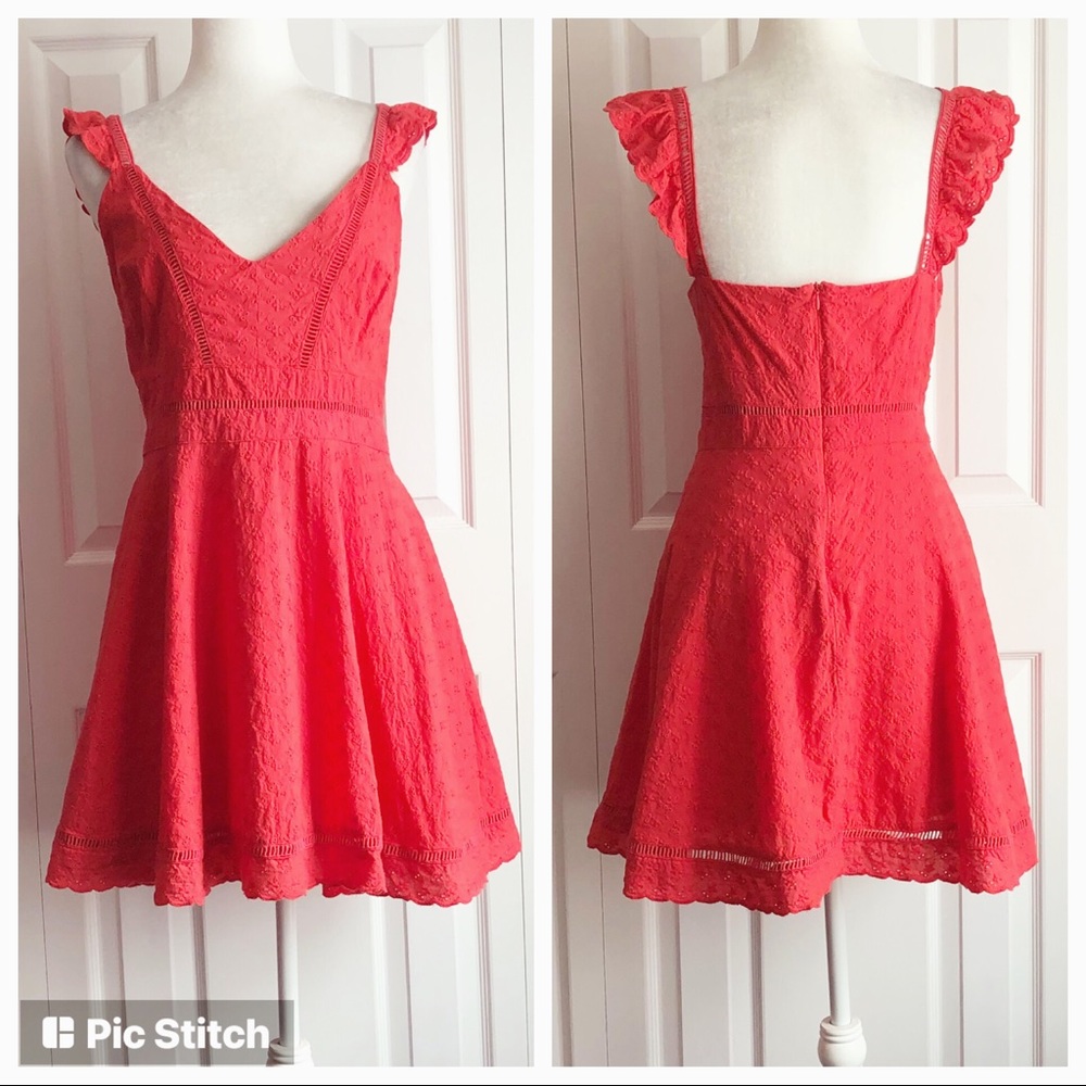 BB Dakota Coral Light Red Mini Fit & Flare Lace Eyelet You Win Dress 12